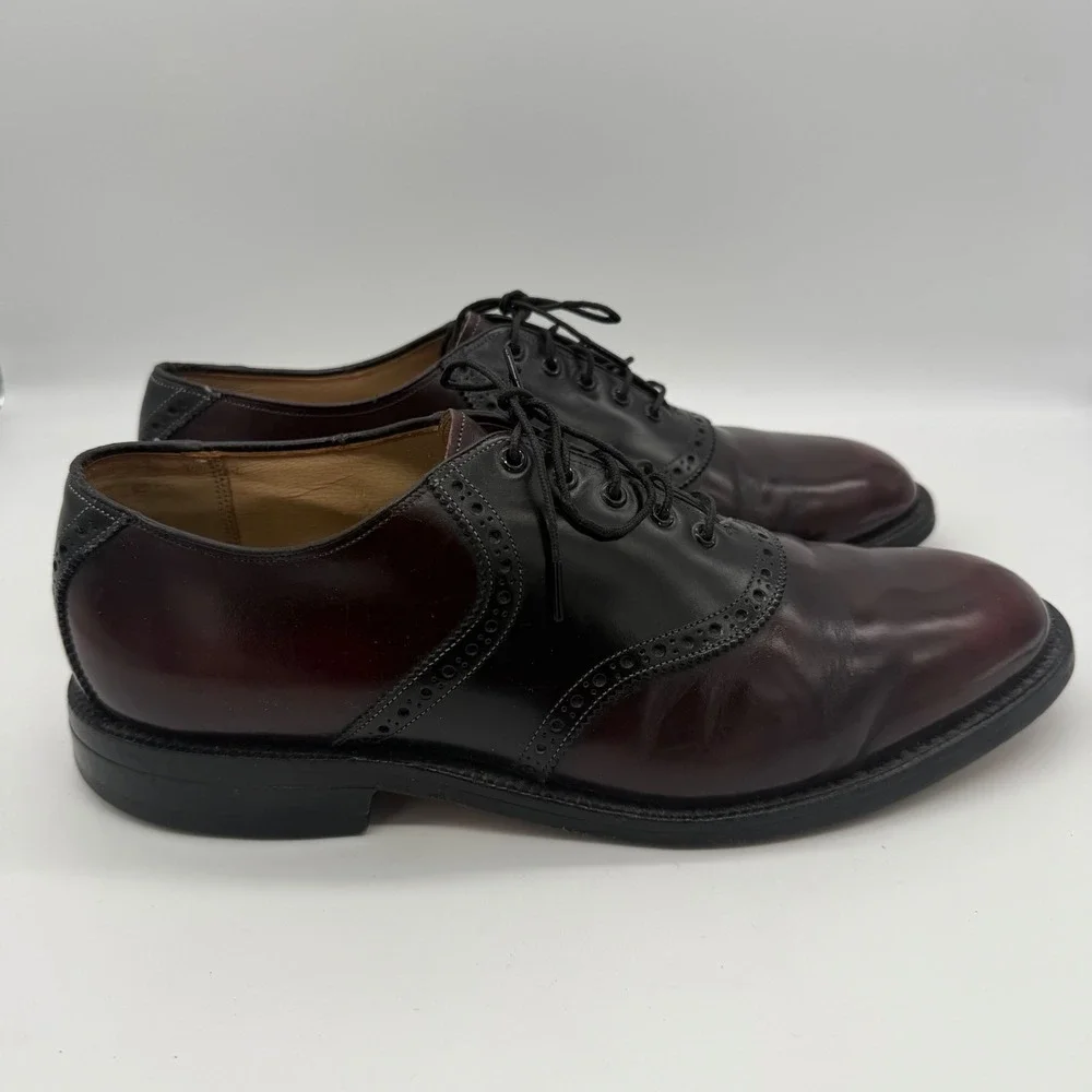 Vintage Johnston & Murphy Mens Burgundy Black Leather Saddle Oxford Shoes 8 D